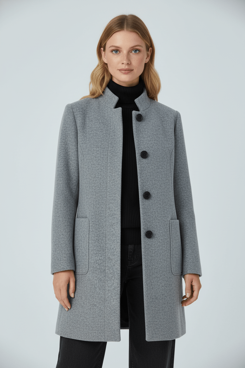 Joneex | Elara – Women’s Wool Blend Coat with Stand Collar and Pockets