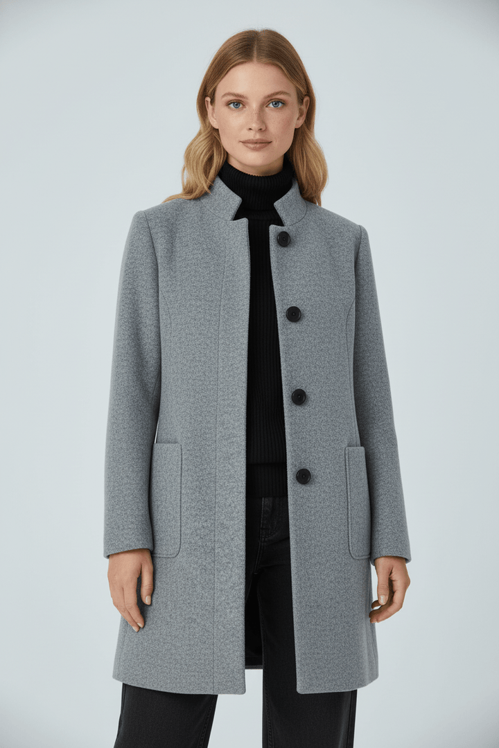 Joneex | Elara – Women’s Wool Blend Coat with Stand Collar and Pockets