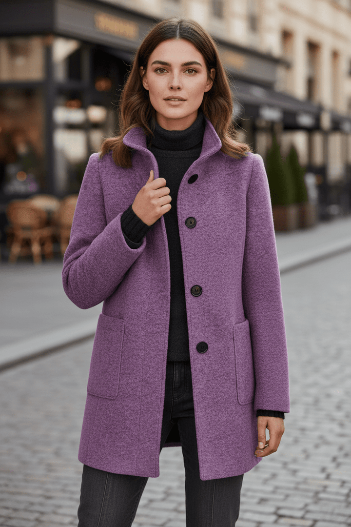 Joneex | Elara – Women’s Wool Blend Coat with Stand Collar and Pockets