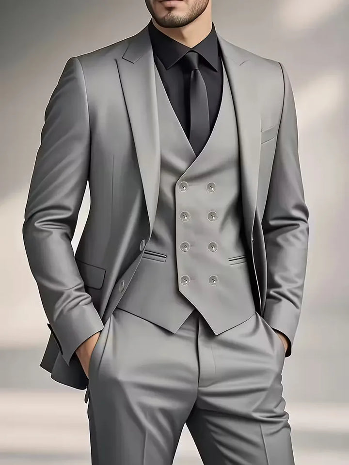 Slim Fit Double-Breasted Three-Piece Suit Set with Waistcoat for Men