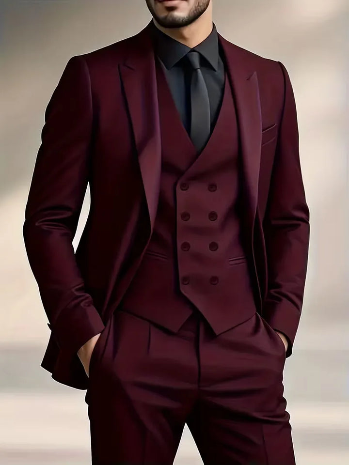 Slim Fit Double-Breasted Three-Piece Suit Set with Waistcoat for Men