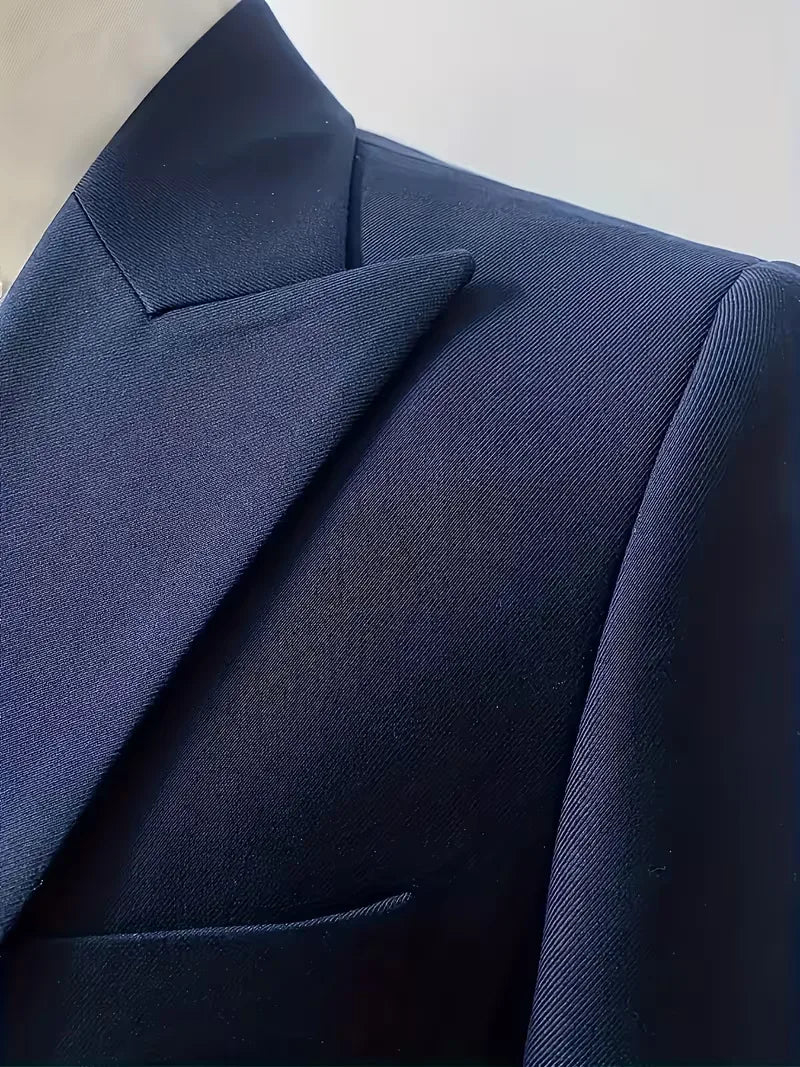 Slim Fit Double-Breasted Three-Piece Suit Set with Waistcoat for Men