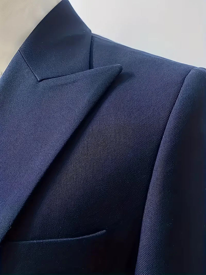 Slim Fit Double-Breasted Three-Piece Suit Set with Waistcoat for Men