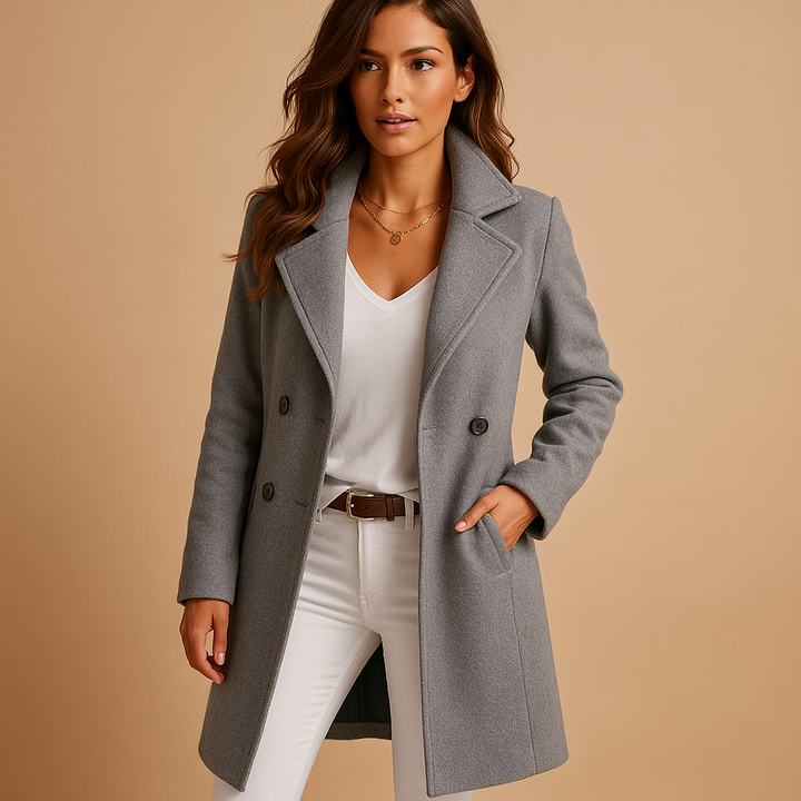 Elegant Women’s Long Coat with Buttons – Tailored Ladies Overcoat