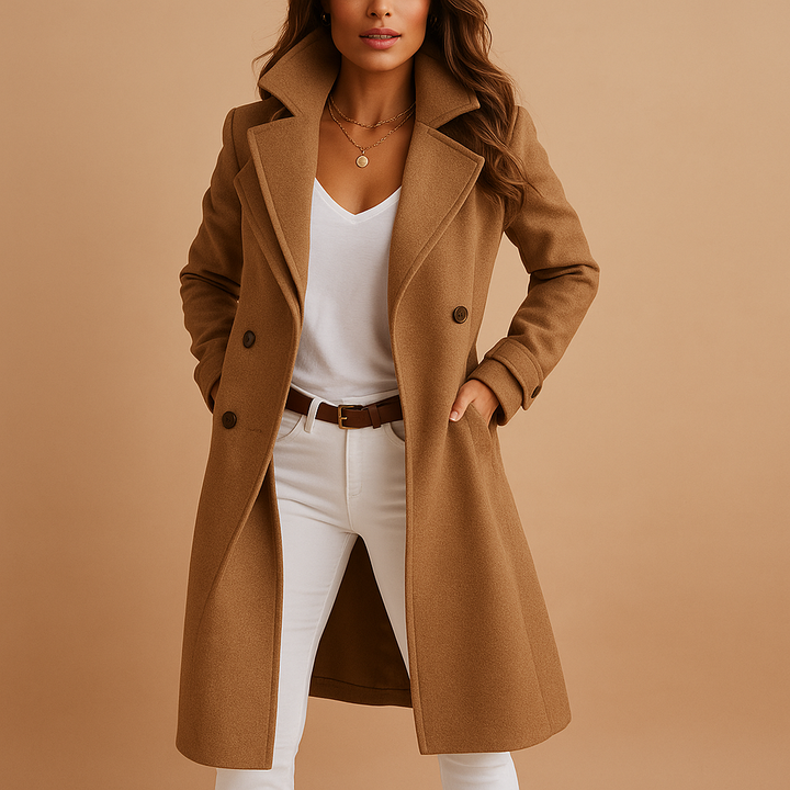 Elegant Women’s Long Coat with Buttons – Tailored Ladies Overcoat