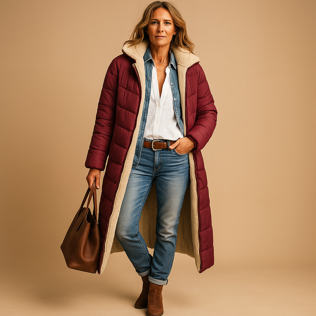 Women’s Long Padded Coat – Quilted Design & Winter Warmth