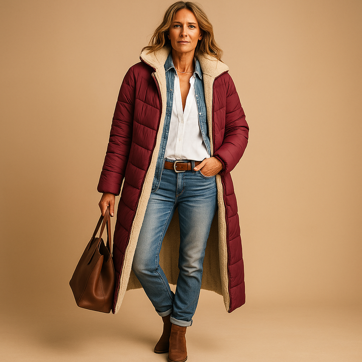 Women’s Long Padded Coat – Quilted Design & Winter Warmth