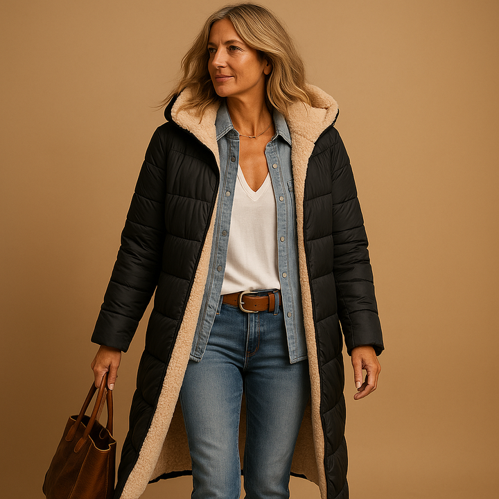 Women’s Long Padded Coat – Quilted Design & Winter Warmth