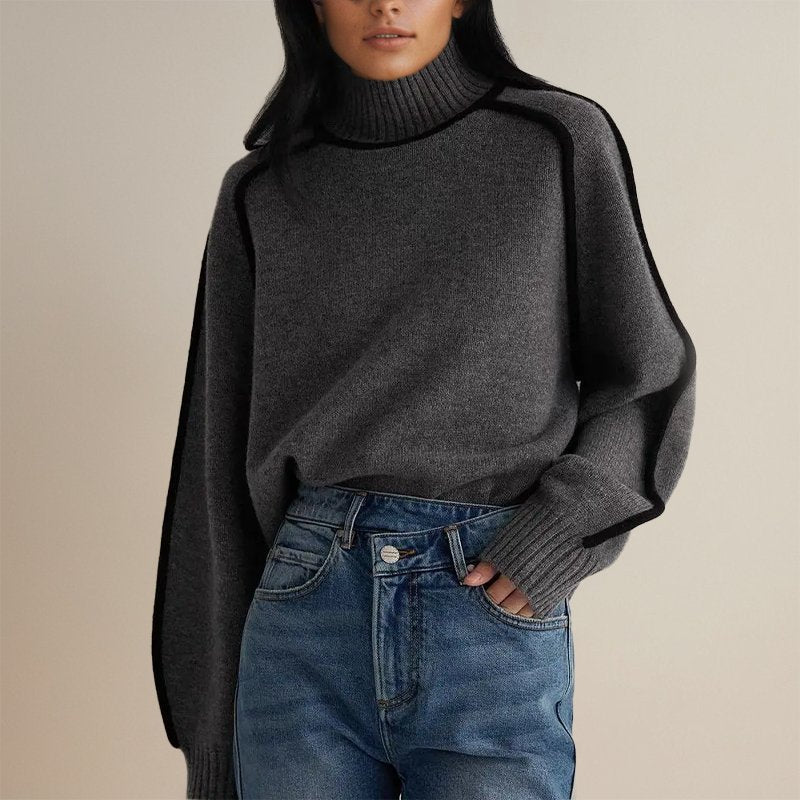 Turtleneck Sweater – Minimalist Color Block Knit