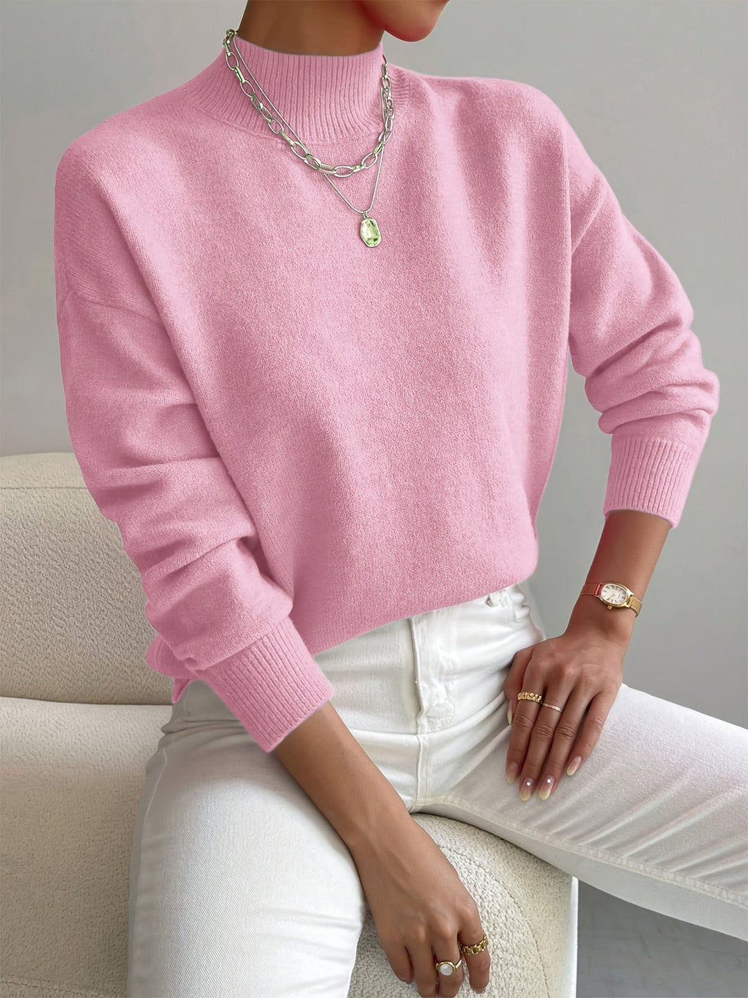 Classic High Neck Sweater – Soft Knit Pullover for Effortless Elegance