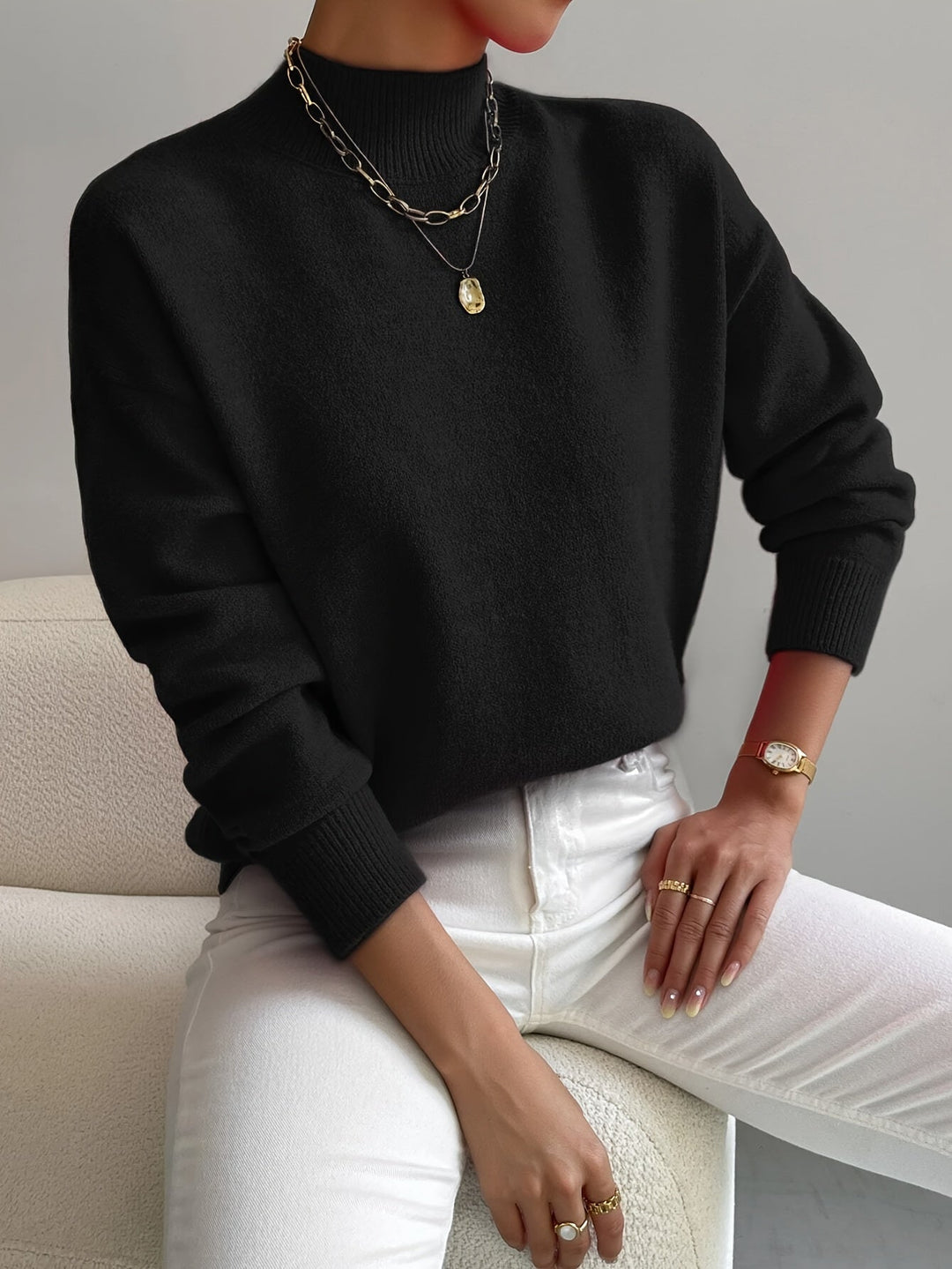 Classic High Neck Sweater – Soft Knit Pullover for Effortless Elegance