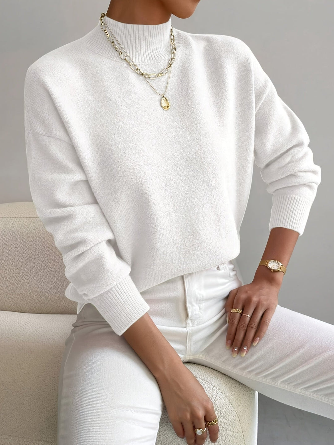 Classic High Neck Sweater – Soft Knit Pullover for Effortless Elegance