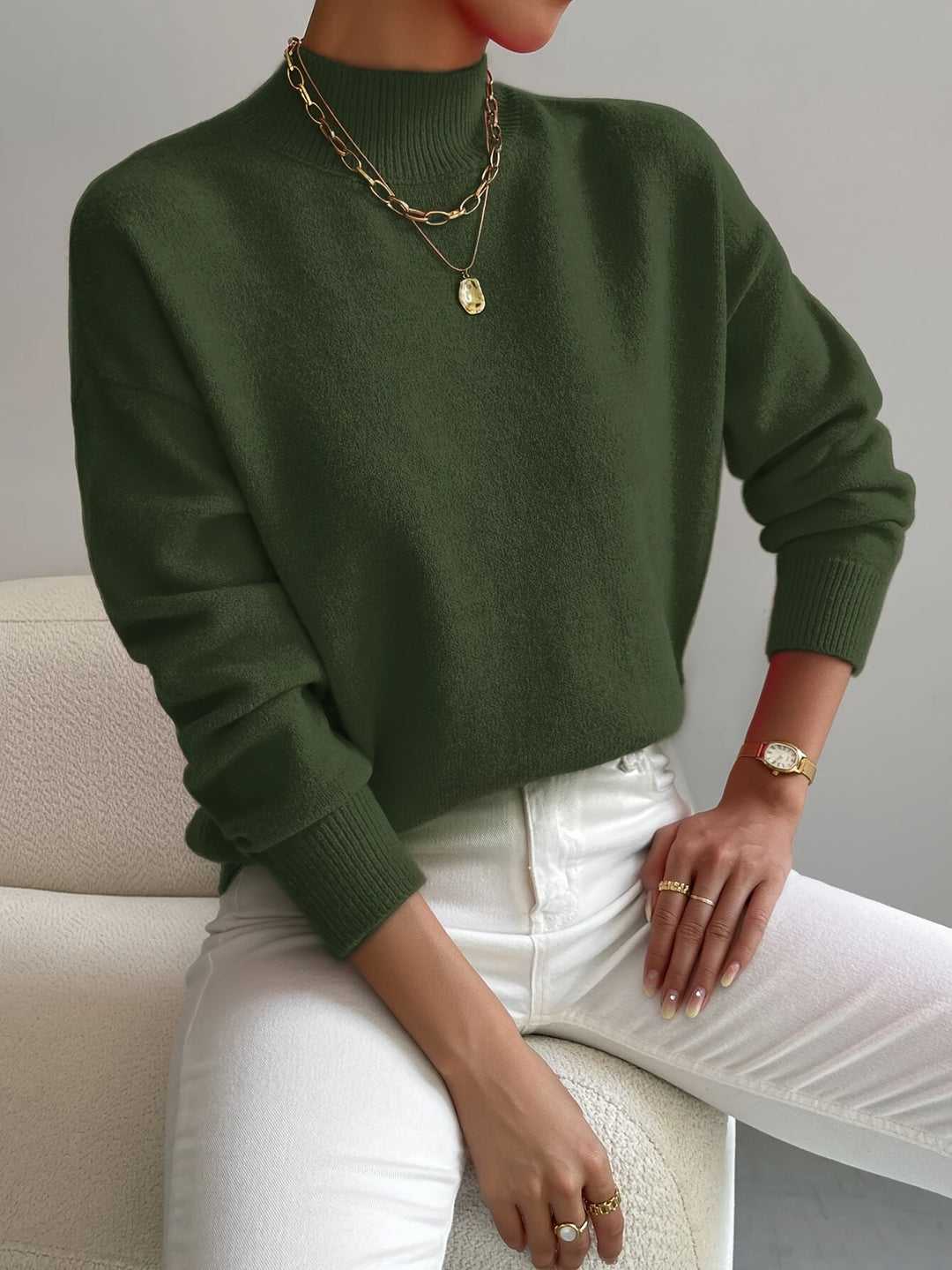 Classic High Neck Sweater – Soft Knit Pullover for Effortless Elegance