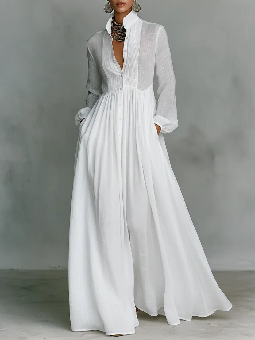 Aria | Maxi Dress Stand-Up Collar Cotton Linen Blend