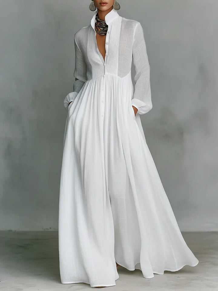 Aria | Maxi Dress Stand-Up Collar Cotton Linen Blend