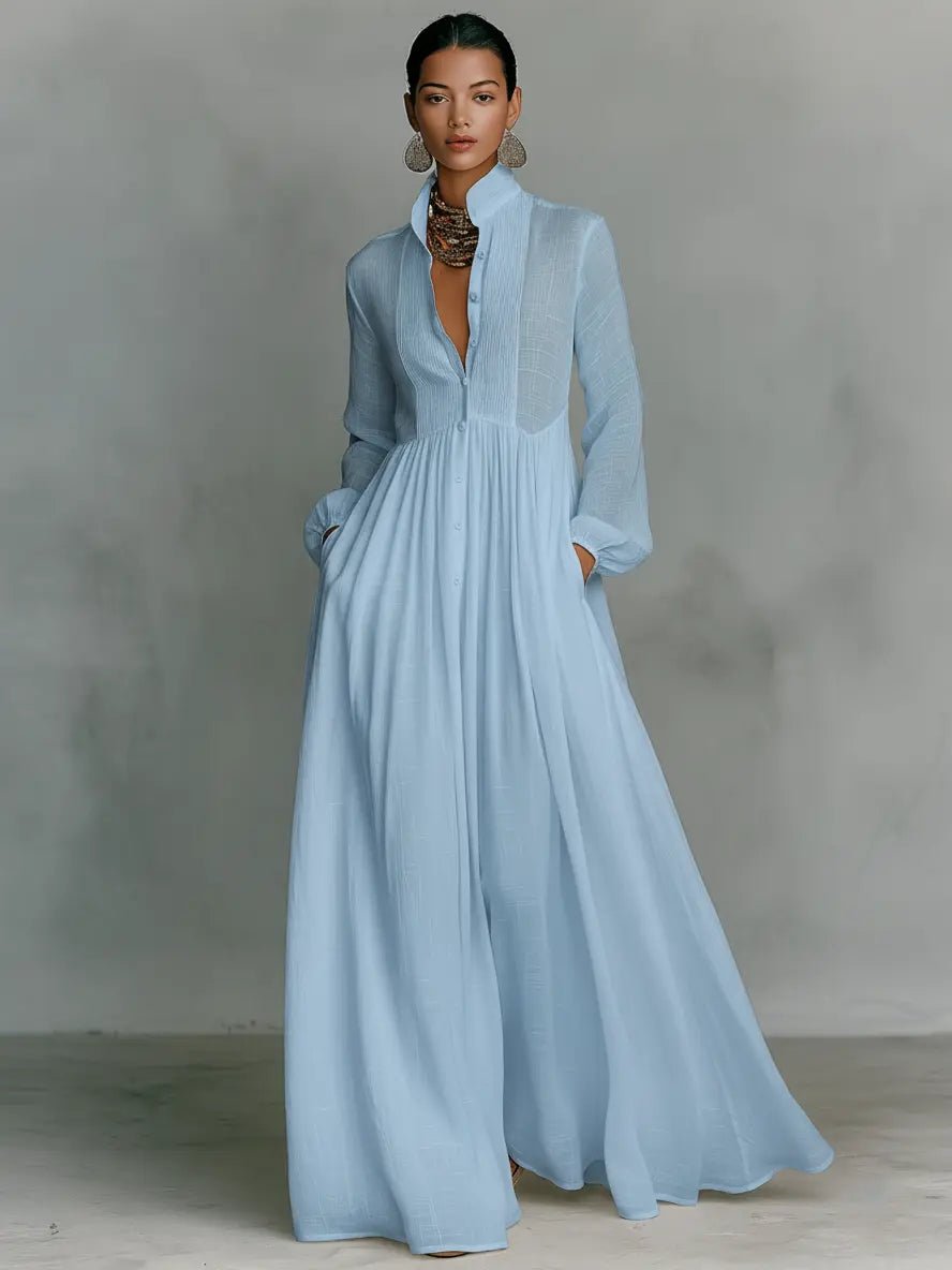 Aria | Maxi Dress Stand-Up Collar Cotton Linen Blend