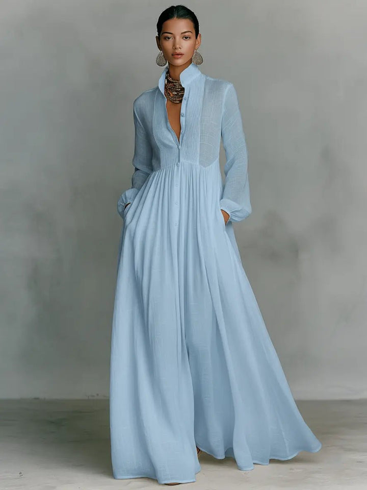 Aria | Maxi Dress Stand-Up Collar Cotton Linen Blend