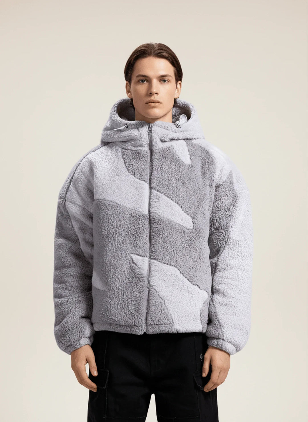 Men's Abstract Camo Fleece Hooded Jacket