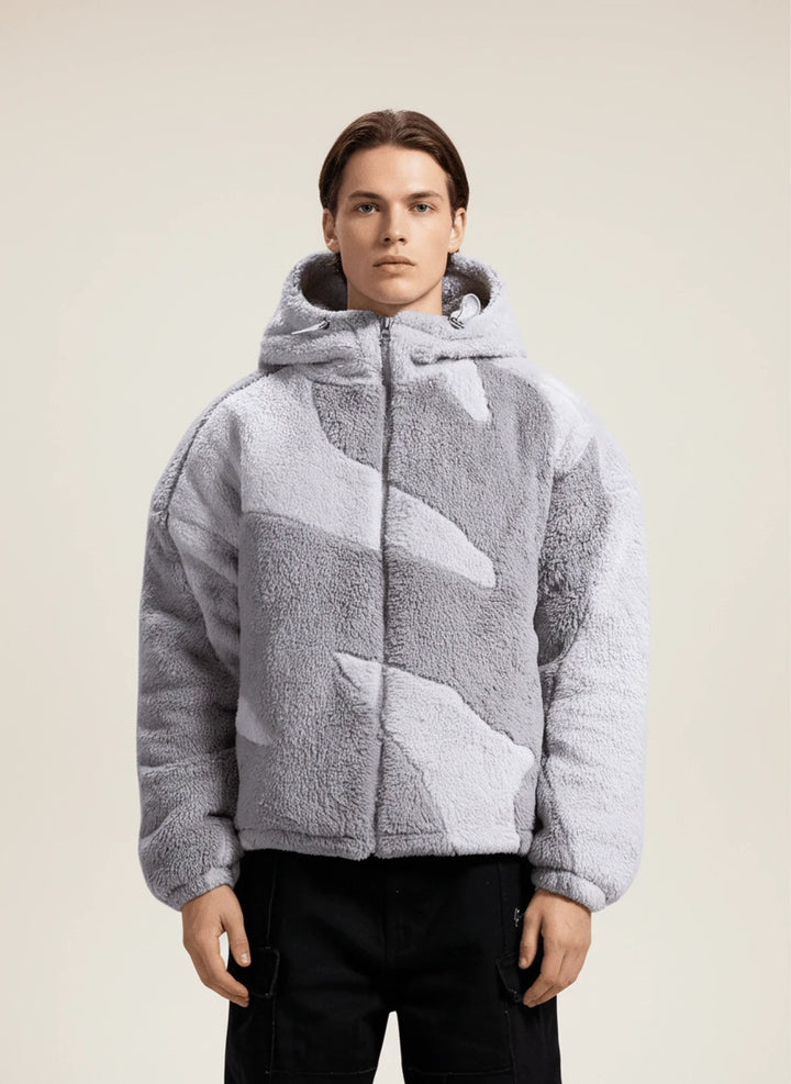 Men's Abstract Camo Fleece Hooded Jacket