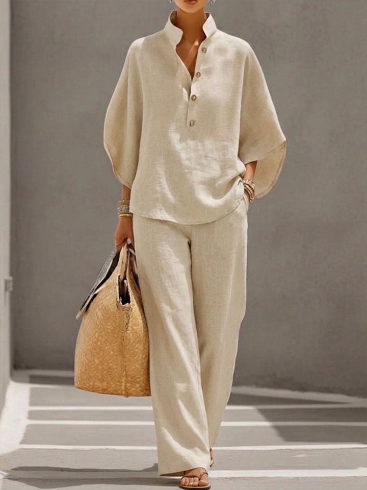 Elvira | Cotton Linen Batwing Sleeve Wide Leg Set