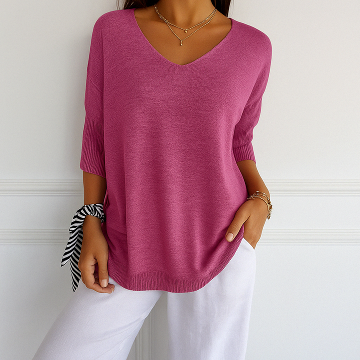 Audrey | Women V Neck Short Sleeve Sweater