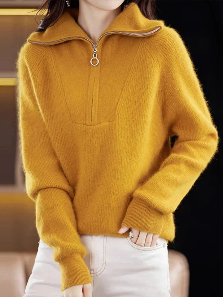 Half-Zip Wool Sweater for Women – Soft Mink-Effect Knit with Standard Fit for Comfortable Everyday Wear