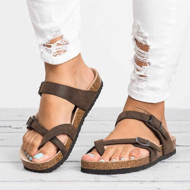 Rosie | Women's Cork Sole Toe-Loop Buckle Flat Sandals