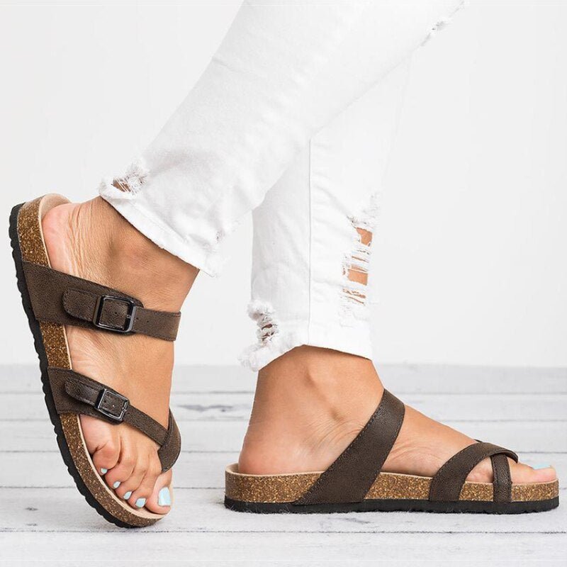 Rosie | Women's Cork Sole Toe-Loop Buckle Flat Sandals