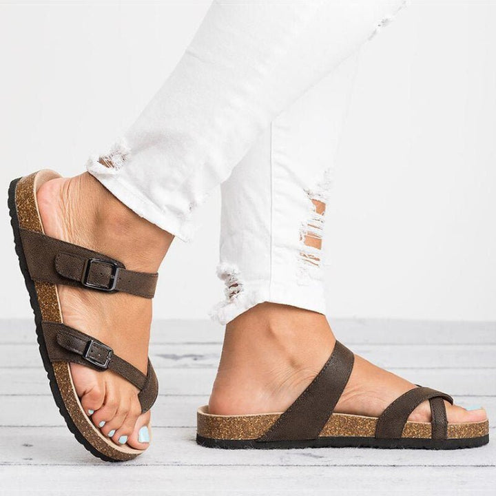 Rosie | Women's Cork Sole Toe-Loop Buckle Flat Sandals