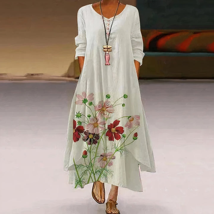 Sophie | Women's Floral Print Long-Sleeve Loose A-Line Maxi Dress