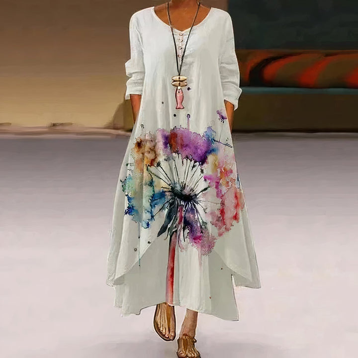 Sophie | Women's Floral Print Long-Sleeve Loose A-Line Maxi Dress