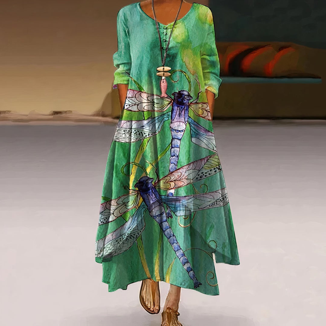 Sophie | Women's Floral Print Long-Sleeve Loose A-Line Maxi Dress