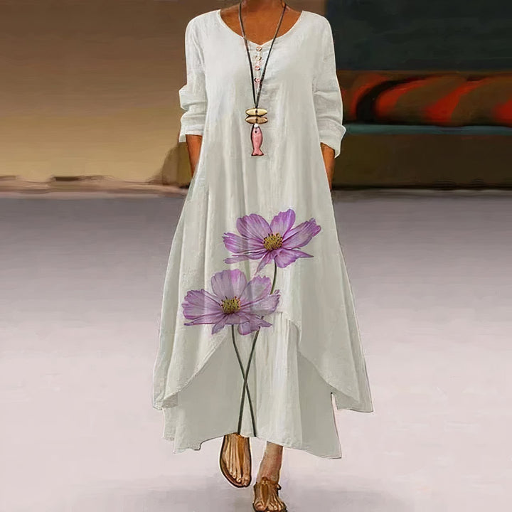 Sophie | Women's Floral Print Long-Sleeve Loose A-Line Maxi Dress