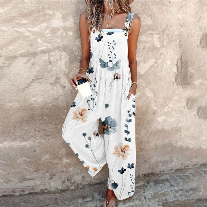 Ivy | Women's Floral Print Wide-Leg Sleeveless Dungaree Jumpsuit