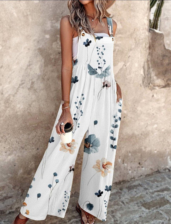 Ivy | Women's Floral Print Wide-Leg Sleeveless Dungaree Jumpsuit