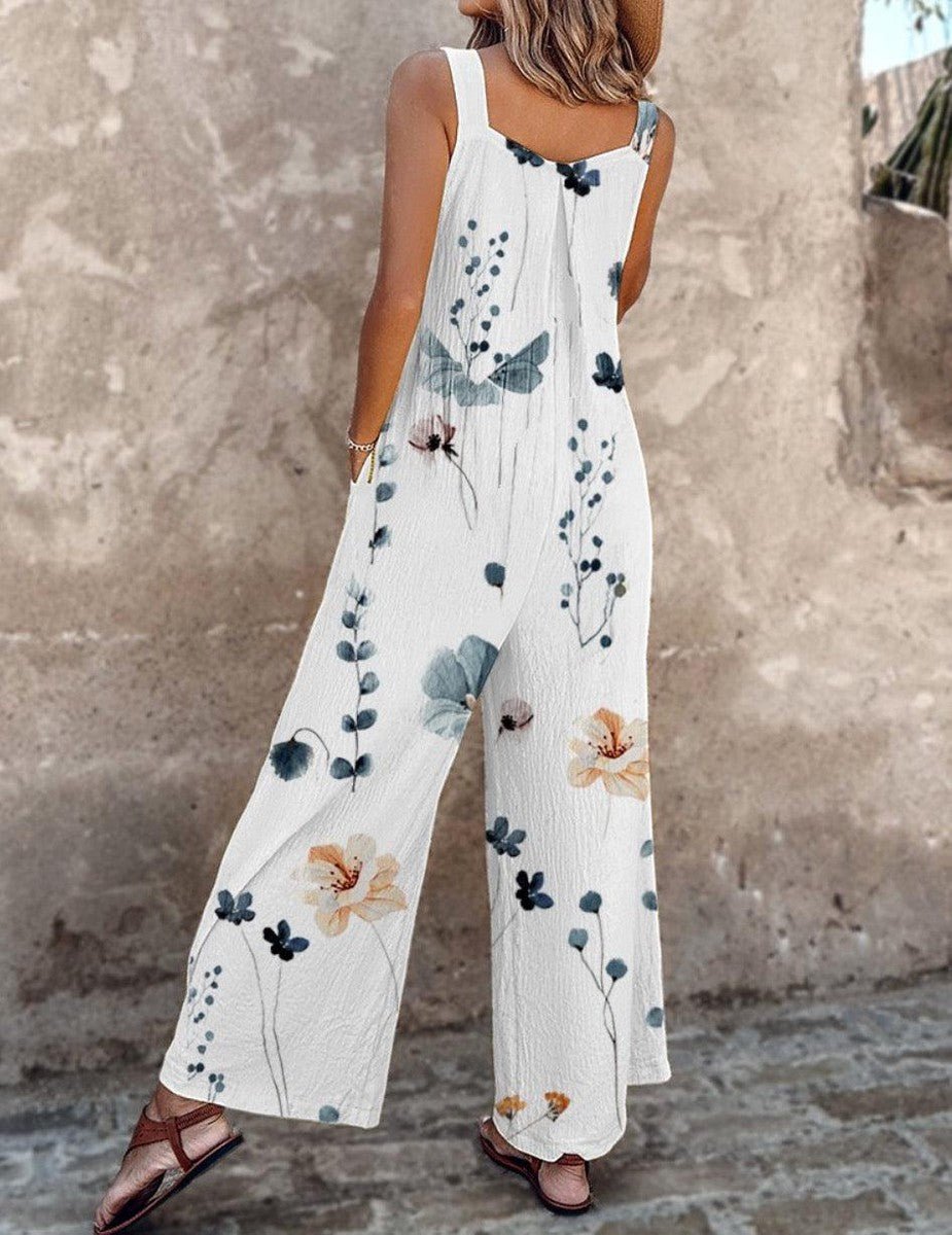 Ivy | Women's Floral Print Wide-Leg Sleeveless Dungaree Jumpsuit
