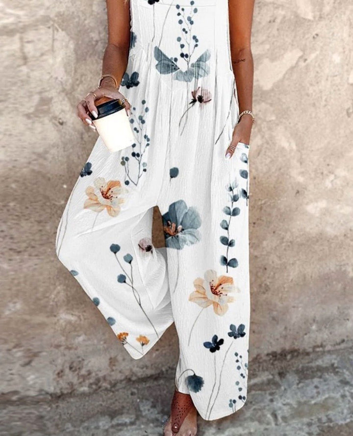 Ivy | Women's Floral Print Wide-Leg Sleeveless Dungaree Jumpsuit