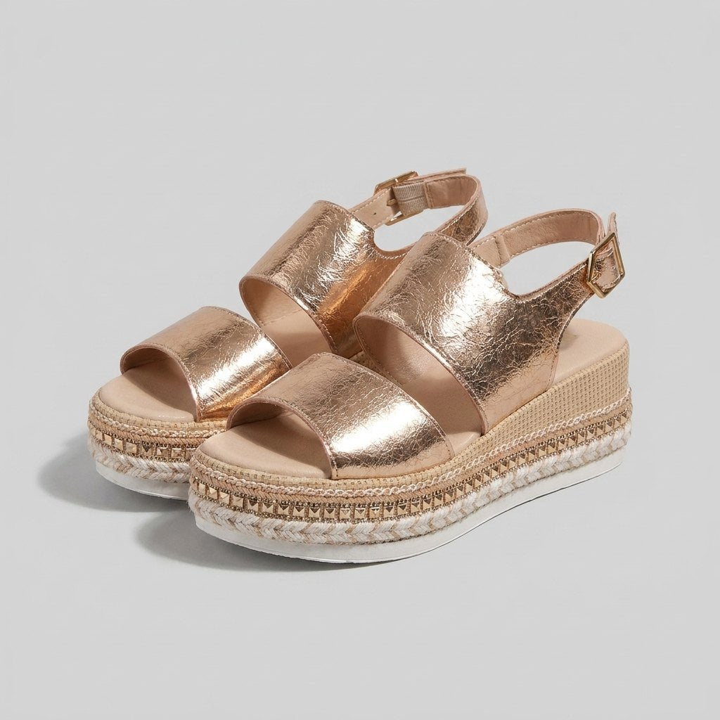 Willow | Women's Rose Gold Metallic Platform Espadrille Sandals