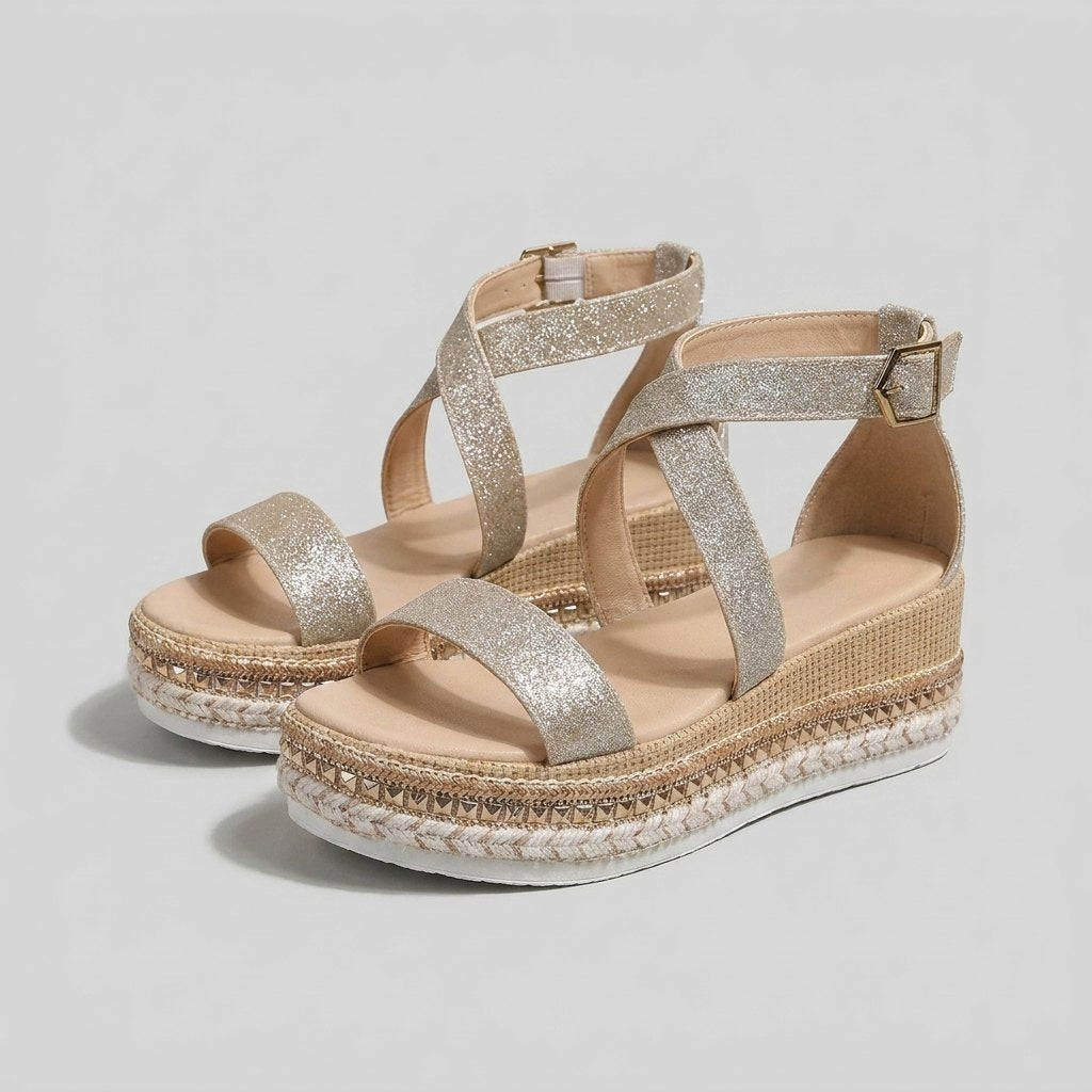 Willow | Women's Rose Gold Metallic Platform Espadrille Sandals