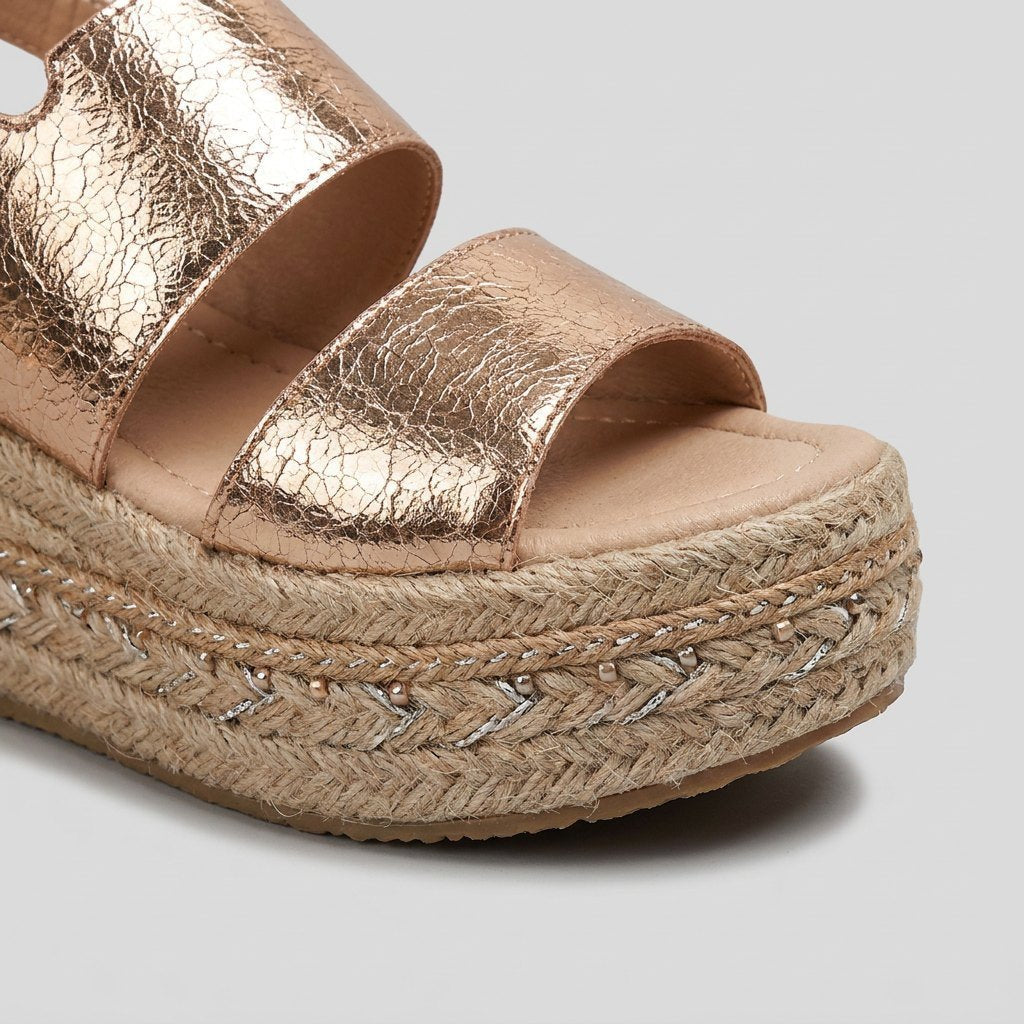Willow | Women's Rose Gold Metallic Platform Espadrille Sandals