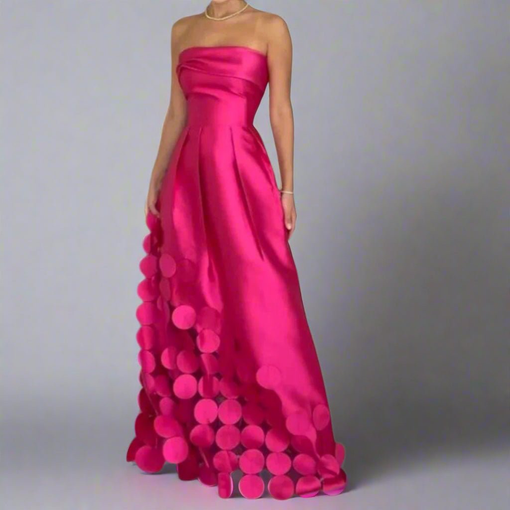 Ivy | Women's Strapless Fitted Bodice Circular-Hem Maxi Evening Dress