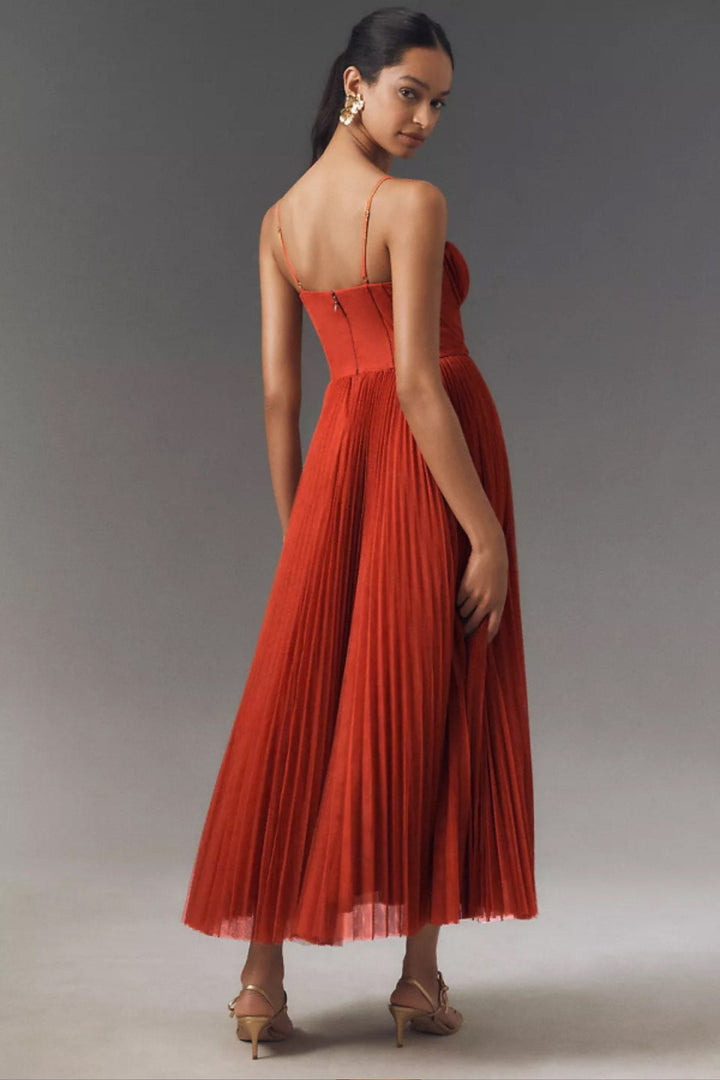 Olivia | Women's Sweetheart Corset Pleated Tulle Midi Dress