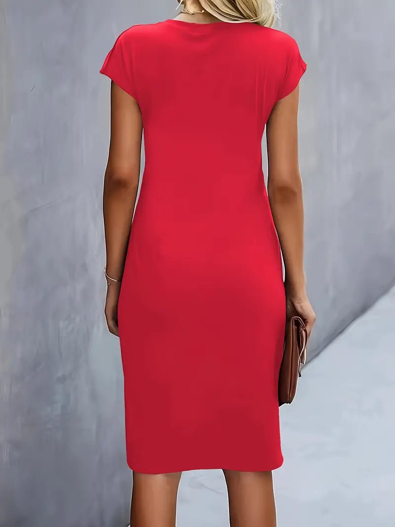 Sophie | Women's Twist-Ruched Waist Cap Sleeve Bodycon Midi Dress