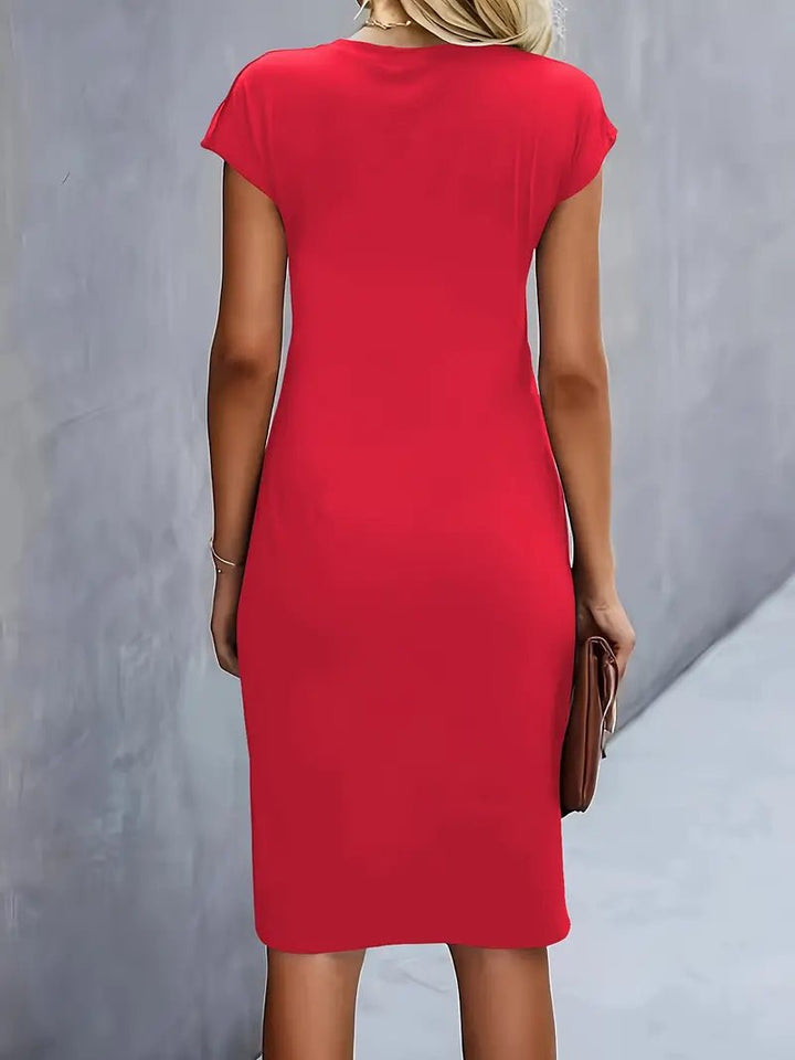 Sophie | Women's Twist-Ruched Waist Cap Sleeve Bodycon Midi Dress