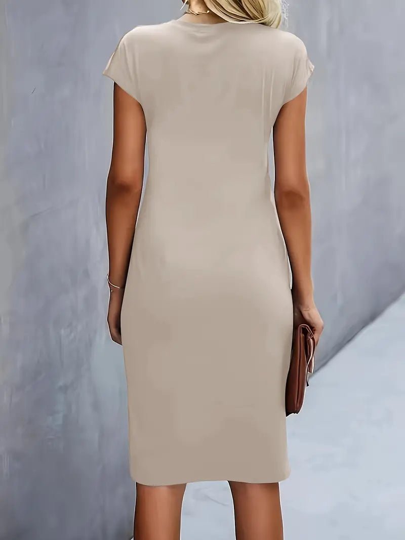 Sophie | Women's Twist-Ruched Waist Cap Sleeve Bodycon Midi Dress