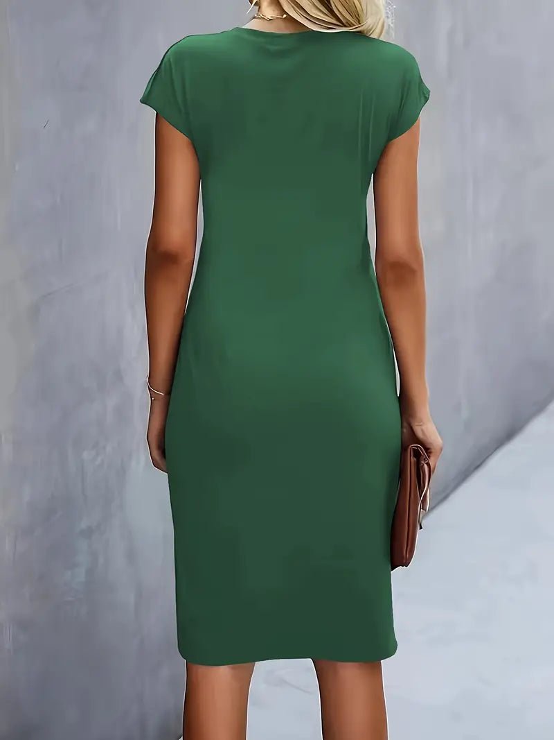 Sophie | Women's Twist-Ruched Waist Cap Sleeve Bodycon Midi Dress