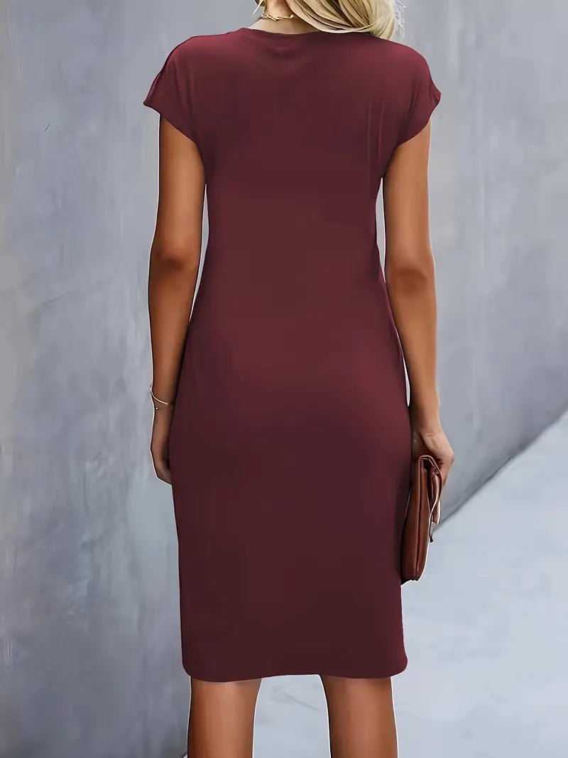 Sophie | Women's Twist-Ruched Waist Cap Sleeve Bodycon Midi Dress