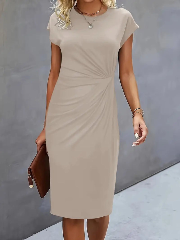 Sophie | Women's Twist-Ruched Waist Cap Sleeve Bodycon Midi Dress