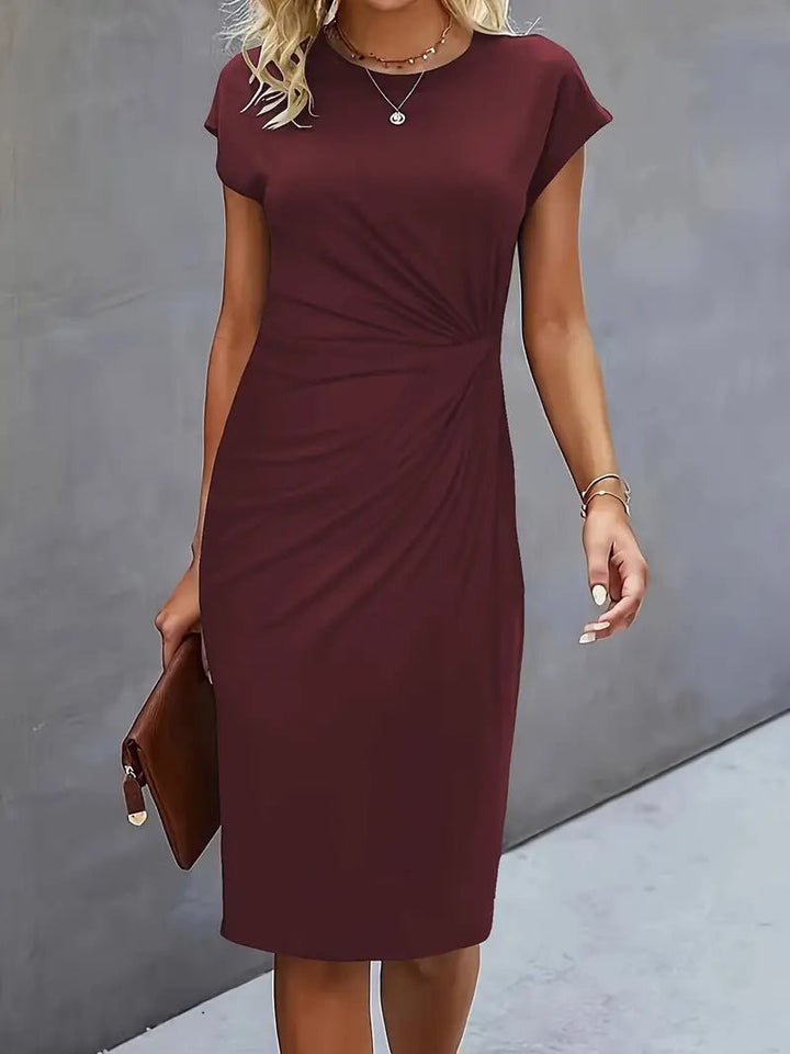 Sophie | Women's Twist-Ruched Waist Cap Sleeve Bodycon Midi Dress